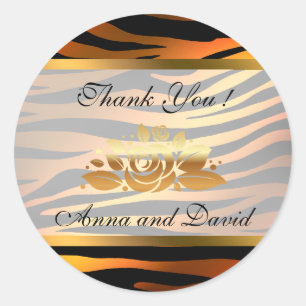 Luxury Modern Gold Orange Tiger Add Your Text Classic Round Sticker