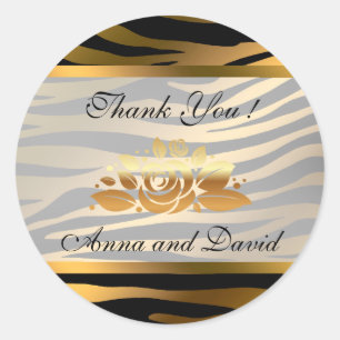 Luxury Modern Gold Tiger Add Your Text Classic Round Sticker