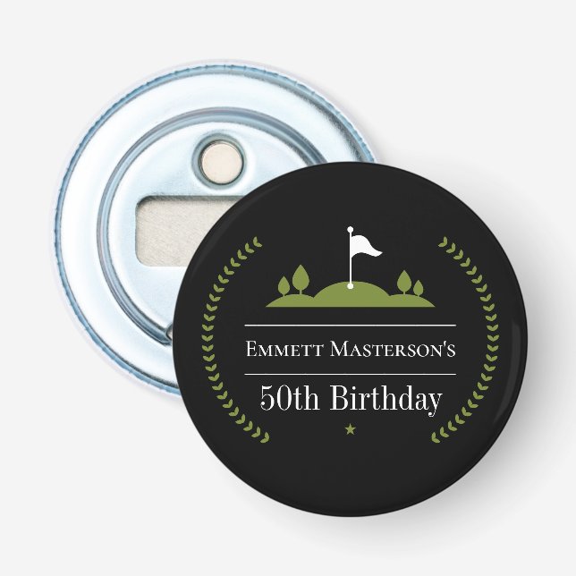 Luxury Modern Golf 50th Birthday Golfer Black Bottle Opener (Front)