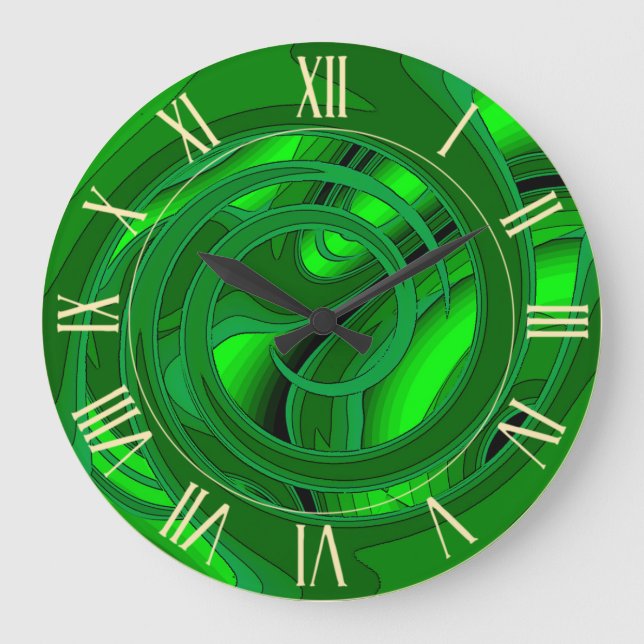 Luxury Modern Green Abstract Floral Rose Large Clock (Front)