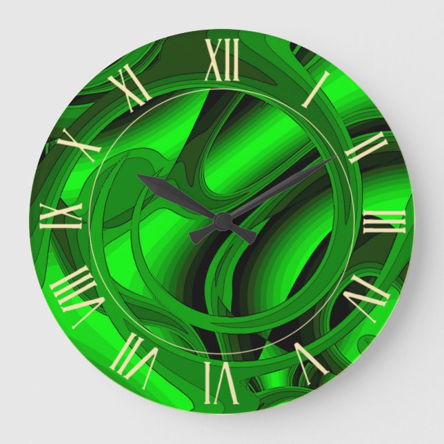 Luxury Modern Green Abstract Floral Rose Large Clock (Front)