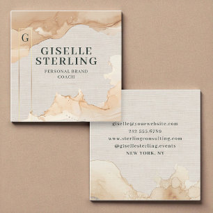 Luxury Modern Linen Watercolor Gold Foil Square Business Card