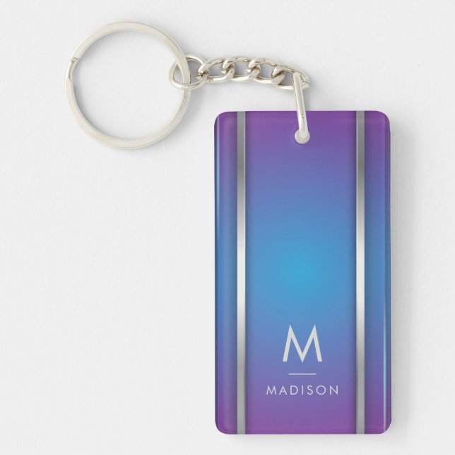 Luxury Modern Minimal Abstract Violet Blue Keychain (Front)