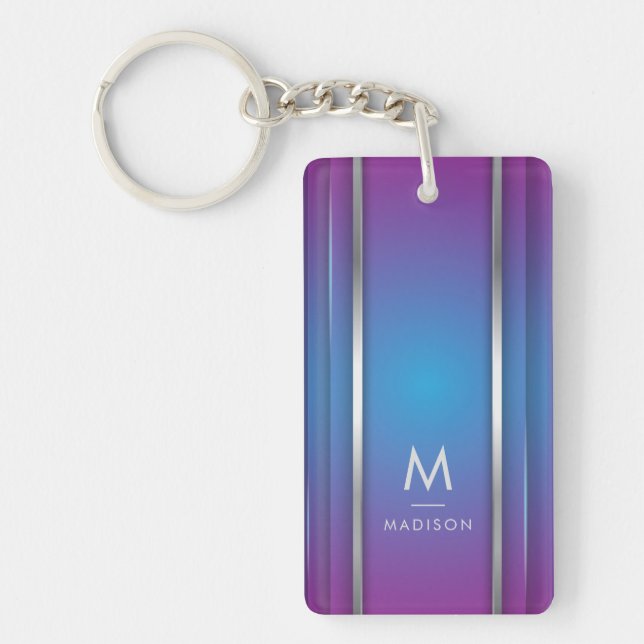 Luxury Modern Minimal Abstract Violet Blue Keychain (Front)