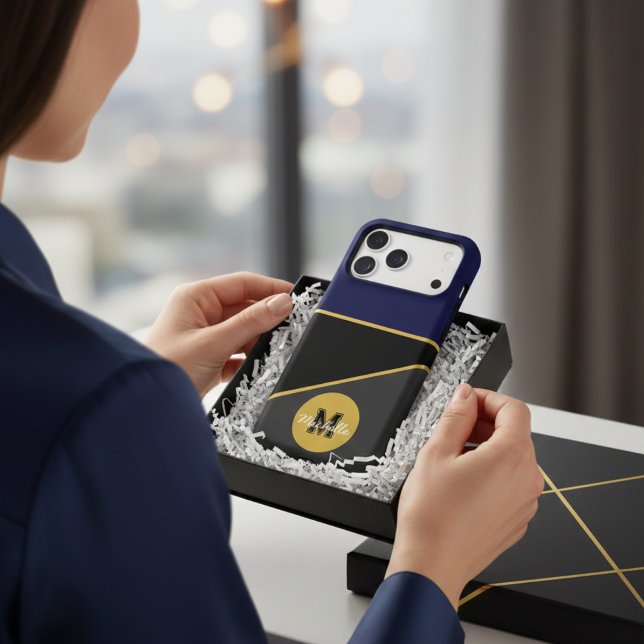 Luxury Modern Navy and Gold Geometric Monogrammed (Créateur téléchargé)