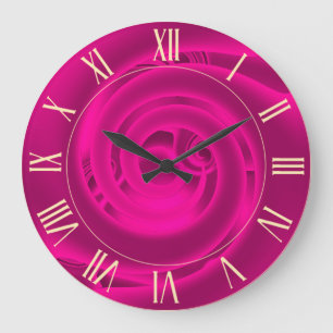 Luxury Modern Neon Pink Abstract Floral Rose Large Clock