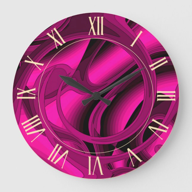 Luxury Modern Pink Abstract Floral Rose Large Clock (Front)