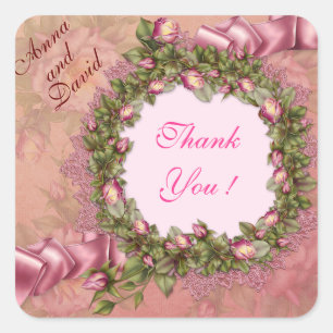 Luxury Modern Pink Rose Add Your Text Square Sticker