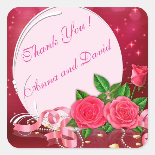 Luxury Modern Pink Rose Add Your Text Square Sticker (Front)