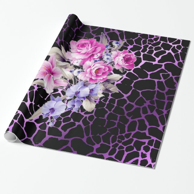 Luxury Modern Purple Black Rose Tigar Wrapping Paper (Unrolled)