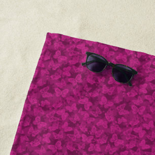 Luxury Modern Purple Natural Floral Butterfly Beach Towel