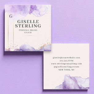 Luxury Modern Purple Watercolor Gold Foil  Square Business Card