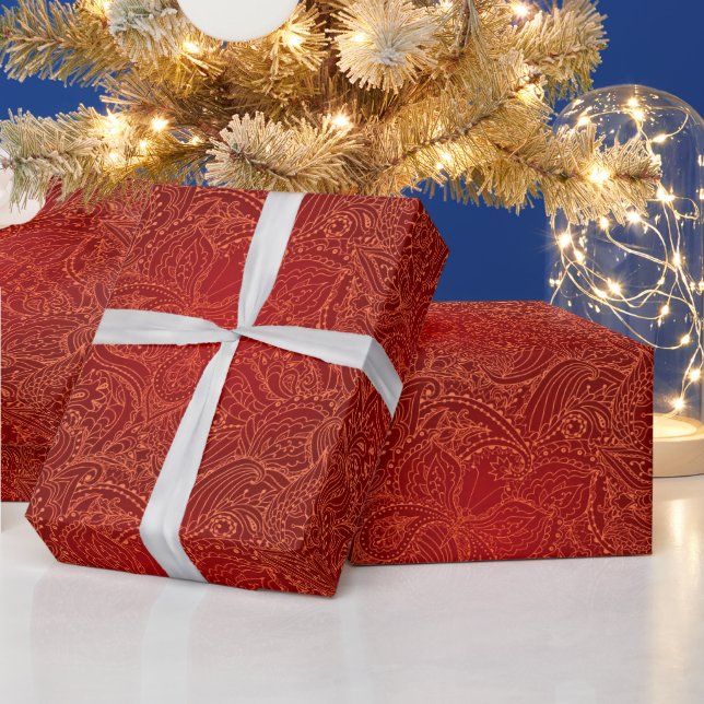 Luxury Modern Red Natural Floral Butterfly Wrapping Paper (Holidays)
