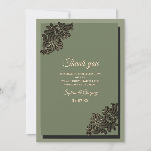 Luxury Modern Sage green & gold classic metallic Thank You Card (Front)