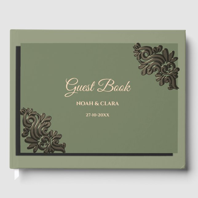 Luxury Modern Sage green & gold metallic Guest Book (Front)