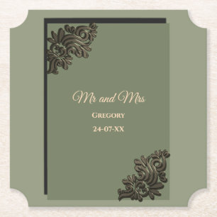 Luxury Modern Sage green & gold metallic Paper Coaster