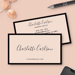 Luxury Modern Script Blush Pink Black Business Card