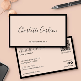 Luxury Modern Script Blush Pink QR Social Media Business Card