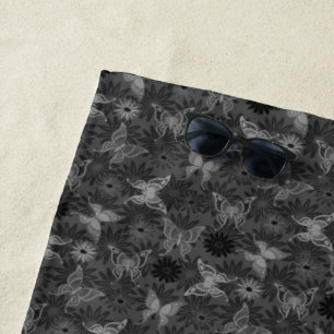 Luxury Modern Silver Natural Floral Butterfly Beach Towel