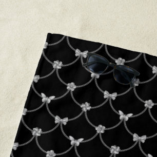 Luxury Modern Silver Natural Floral Butterfly Beach Towel