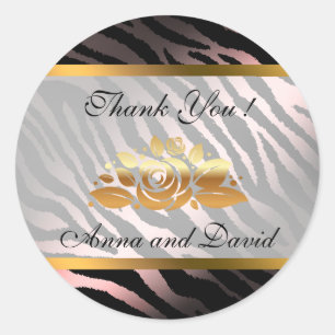 Luxury Modern Silver Pink Tiger Add Your Text Classic Round Sticker