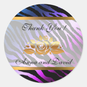 Luxury Modern Silver Purple Tiger Add Your Text Classic Round Sticker