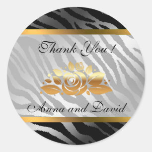 Luxury Modern Silver Tiger Add Your Text Classic Round Sticker