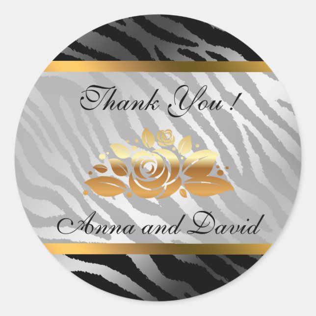 Luxury Modern Silver Tiger Add Your Text Classic Round Sticker (Front)
