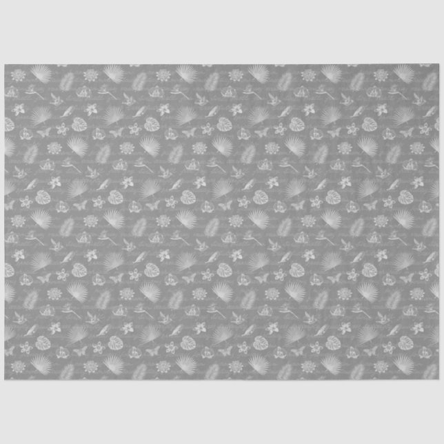 Luxury Modern Tropical Silver Natural Butterfly Tissue Paper (Front)
