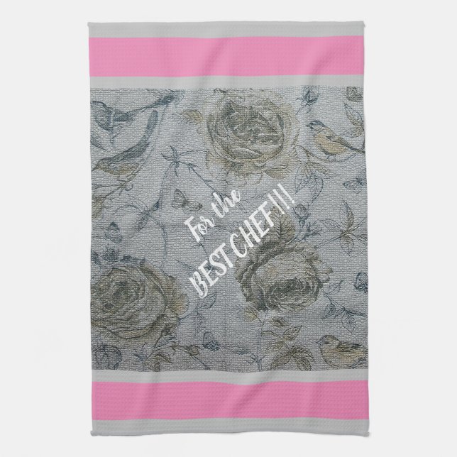 Luxury Modern Vintage Floral Rose Kitchen Towel (Vertical)