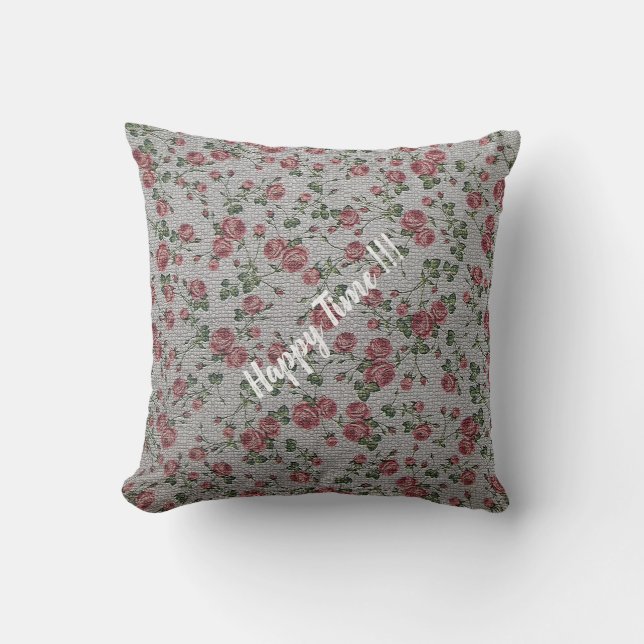 Luxury Modern Vintage Floral Rose Throw Pillow (Front)