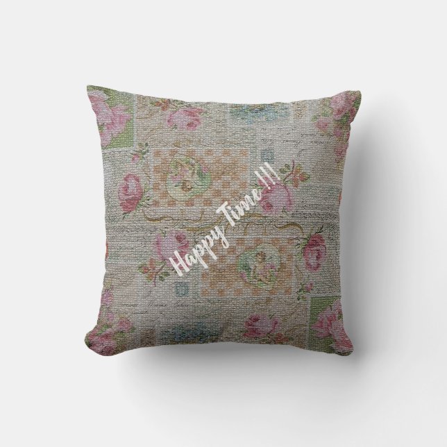 Luxury Modern Vintage Floral Rose Throw Pillow (Front)