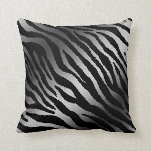 Luxury Modern Zebra Silver Black Line Throw Pillow