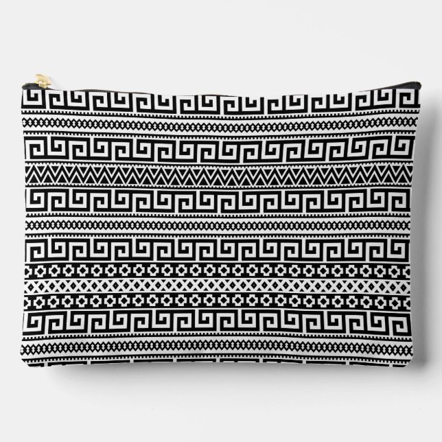 Luxury Monochrome Ancient Greek Aztec Maze Linear  Accessory Pouch (Front)