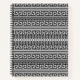 Luxury Monochrome Ancient Greek Aztec Maze Linear Notebook
