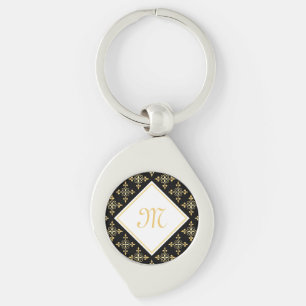 Luxury Monogram Black and Gold Quatre Floral Keychain