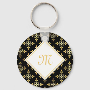 Luxury Monogram Black and Gold Quatre Floral Keychain