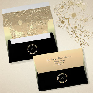 Luxury Monogram Black Gold Wedding Envelope