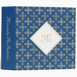 Luxury Monogram Blue and Gold Quatre Floral Binder