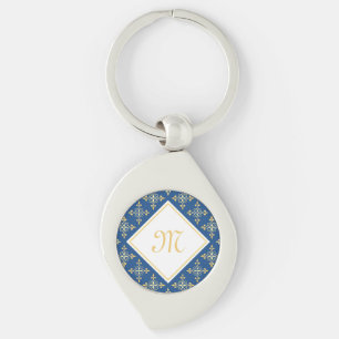 Luxury Monogram Blue and Gold Quatre Floral Keychain
