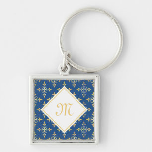 Luxury Monogram Blue and Gold Quatre Floral Keychain