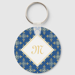 Luxury Monogram Blue and Gold Quatre Floral Keychain
