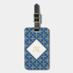 Luxury Monogram Blue and Gold Quatre Floral Luggage Tag
