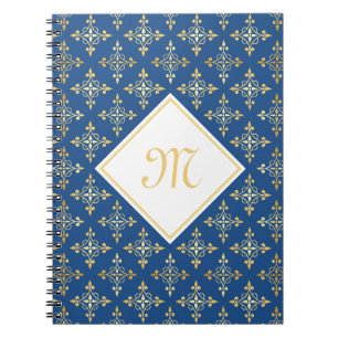 Luxury Monogram Blue and Gold Quatre Floral Notebook
