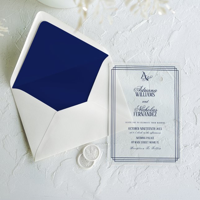 Luxury Monogram Blue Wedding Acrylic Invitations (Creator Uploaded)