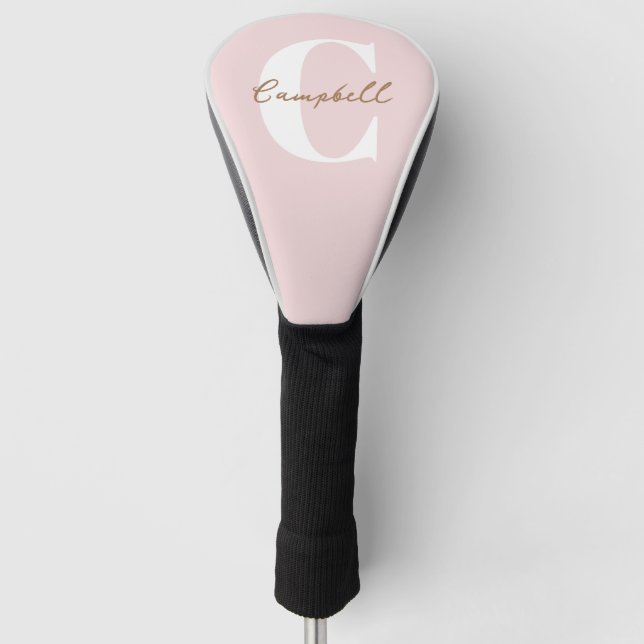 Luxury Monogram Gold On Pink Script Name Golf Head Cover (Front)