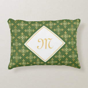 Luxury Monogram Green and Gold Quatre Floral Accent Pillow