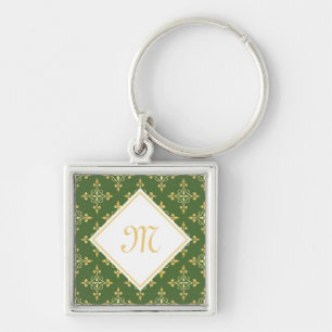 Luxury Monogram Green and Gold Quatre Floral Keychain