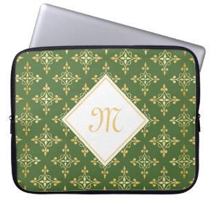 Luxury Monogram Green and Gold Quatre Floral Laptop Sleeve