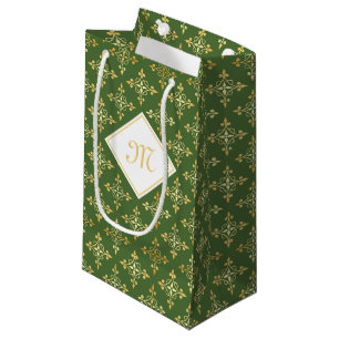 Luxury Monogram Green and Gold Quatre Floral Small Gift Bag
